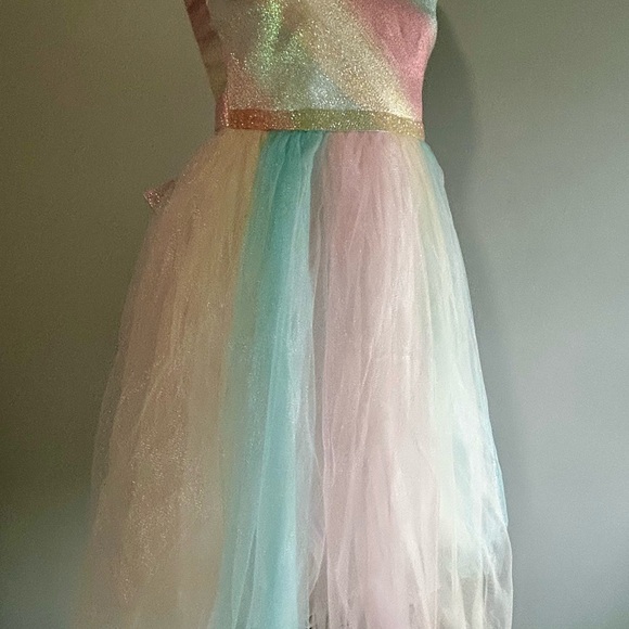 Bonnie Jean Girls Shimmering Pastel Rainbow Sleeveless Dress - Picture 9 of 12